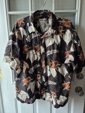 Sportif Brown Floral Linen Short-Sleeve Button-Up Shirt